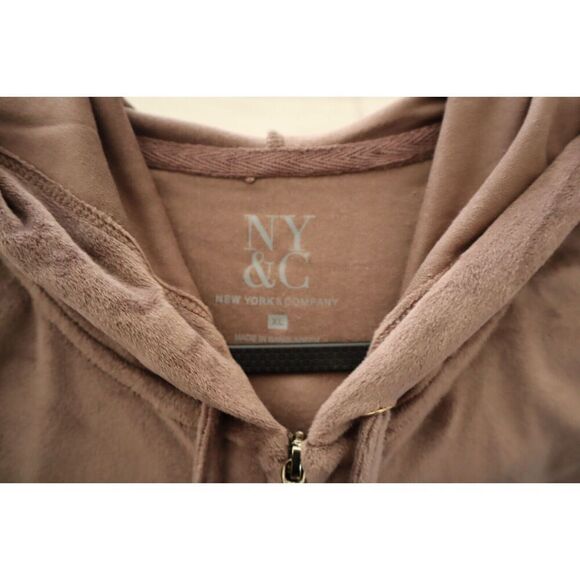 New York & Company 2983-482 Women's Sz XL Brown Velour Hooded Zip-Front Jacket - Picture 3 of 10